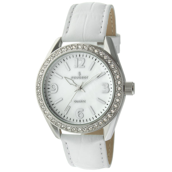 Women's 40mm Bold Crystal Bezel Leather Strap - Peugeot Watches