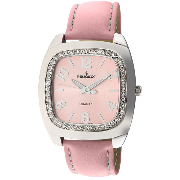 Women's square face watch. Pink beaded purchases bracelet band. F308744-17LS