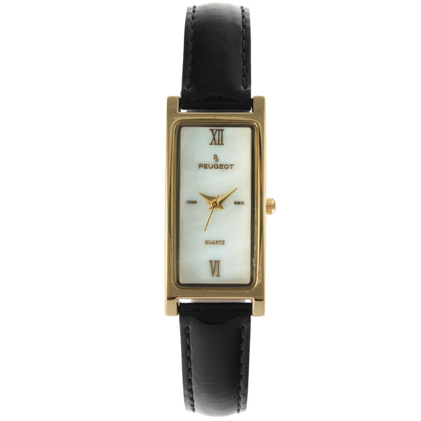 Peugeot Women's Watch Rectangular Dress with Black Leather Strap