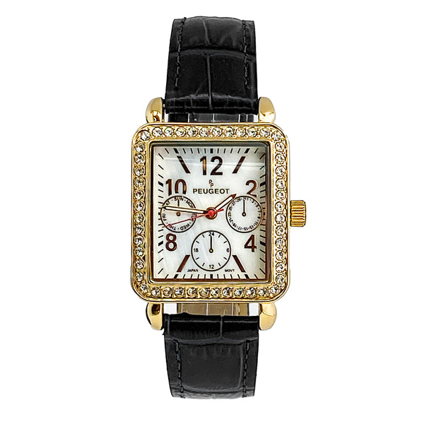 Women's 35x30mm 14K Gold Plated Square Dress Watch -Crystal
