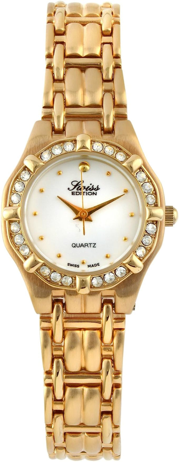 Swiss Edition Women s Luxury 23K Gold Plated Crystal Bezel