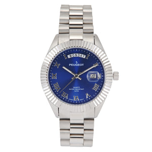 Men's 40mm Blue Face Fluted Bezel Steel Bracelet Watch