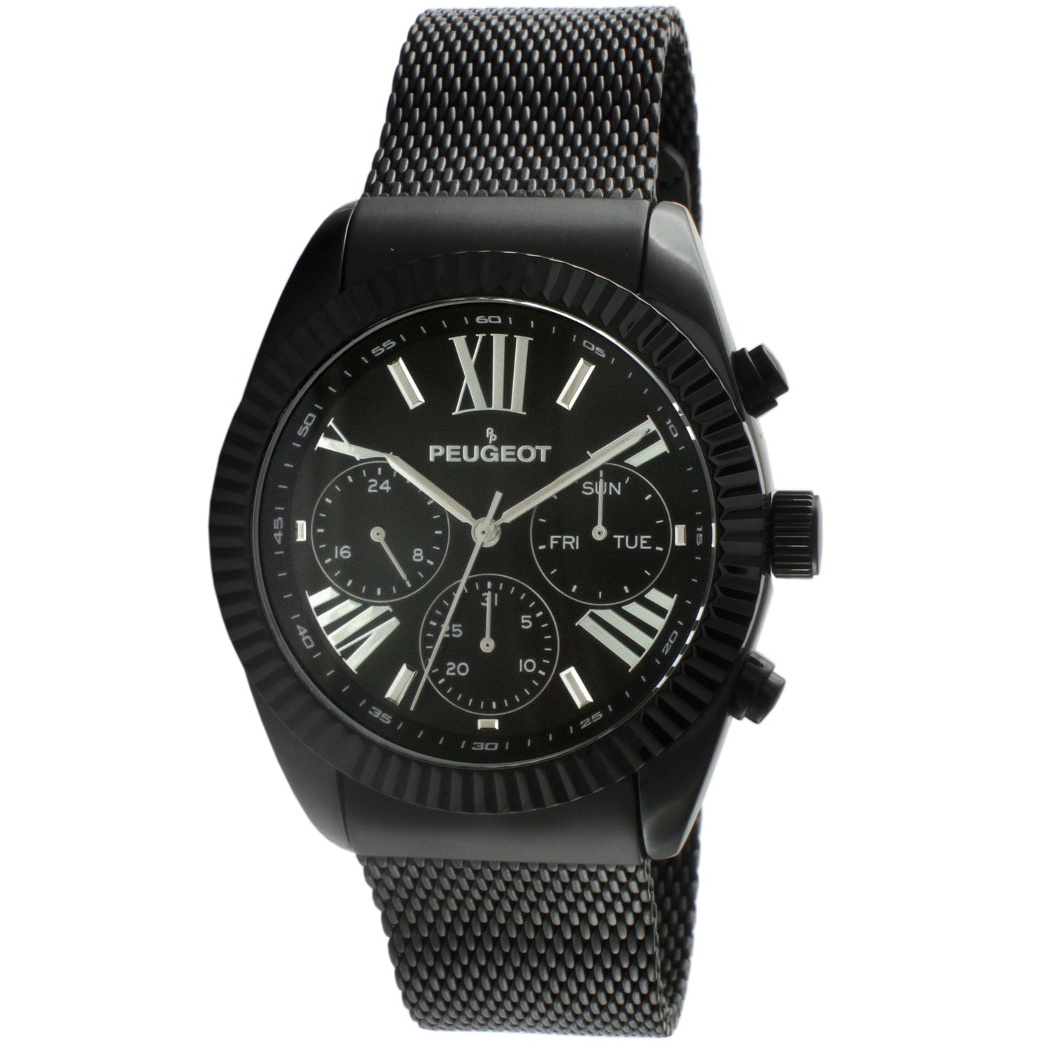 Men's 42mm Black Multi-Function Steel Mesh Watch