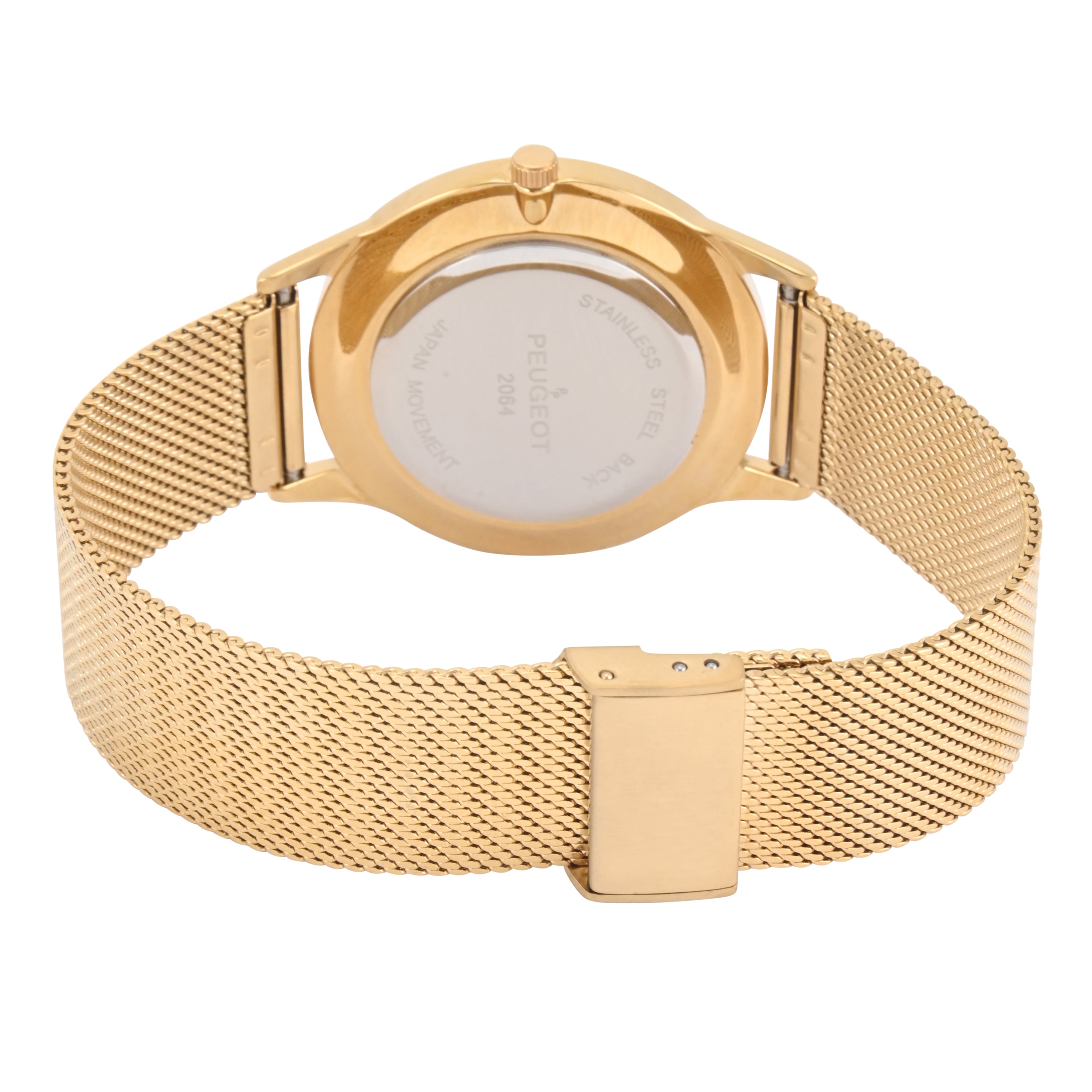 Men's 40mm Wafer Slim Champagne Dial Gold Plated Case Watch with Mesh Band