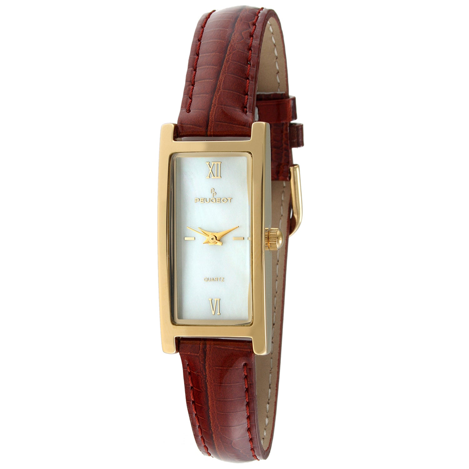 Peugeot Women's Watch Rectangular Dress with Brown Leather Strap - Peugeot  Watches