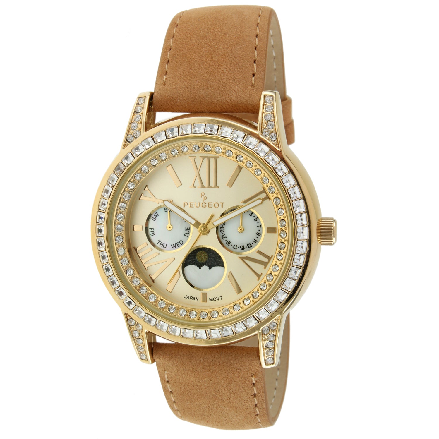 Women's 40mm Multi-Function Watch with Brown Suede Strap