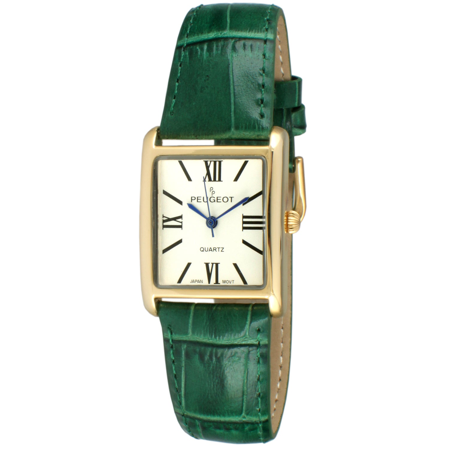Women's Tank shape Watch with Genuine Green Leather Strap