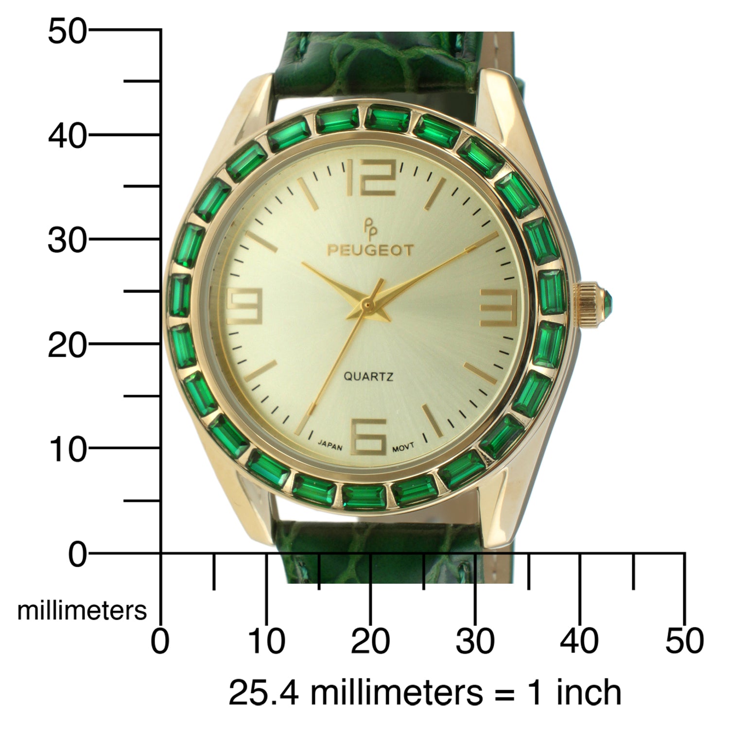 Women's 40mm Green Boyfriend Watch with Baguette Crystals