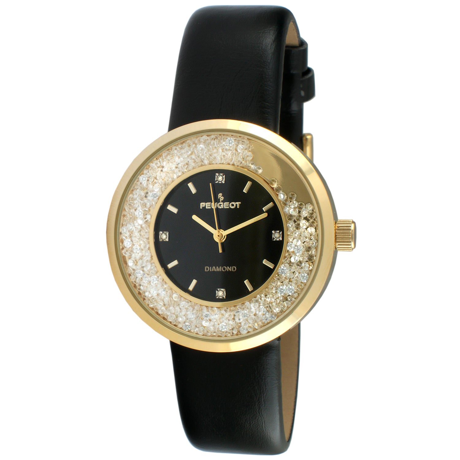 Women's 38mm Black Floating CZ Diamond Dial Watch