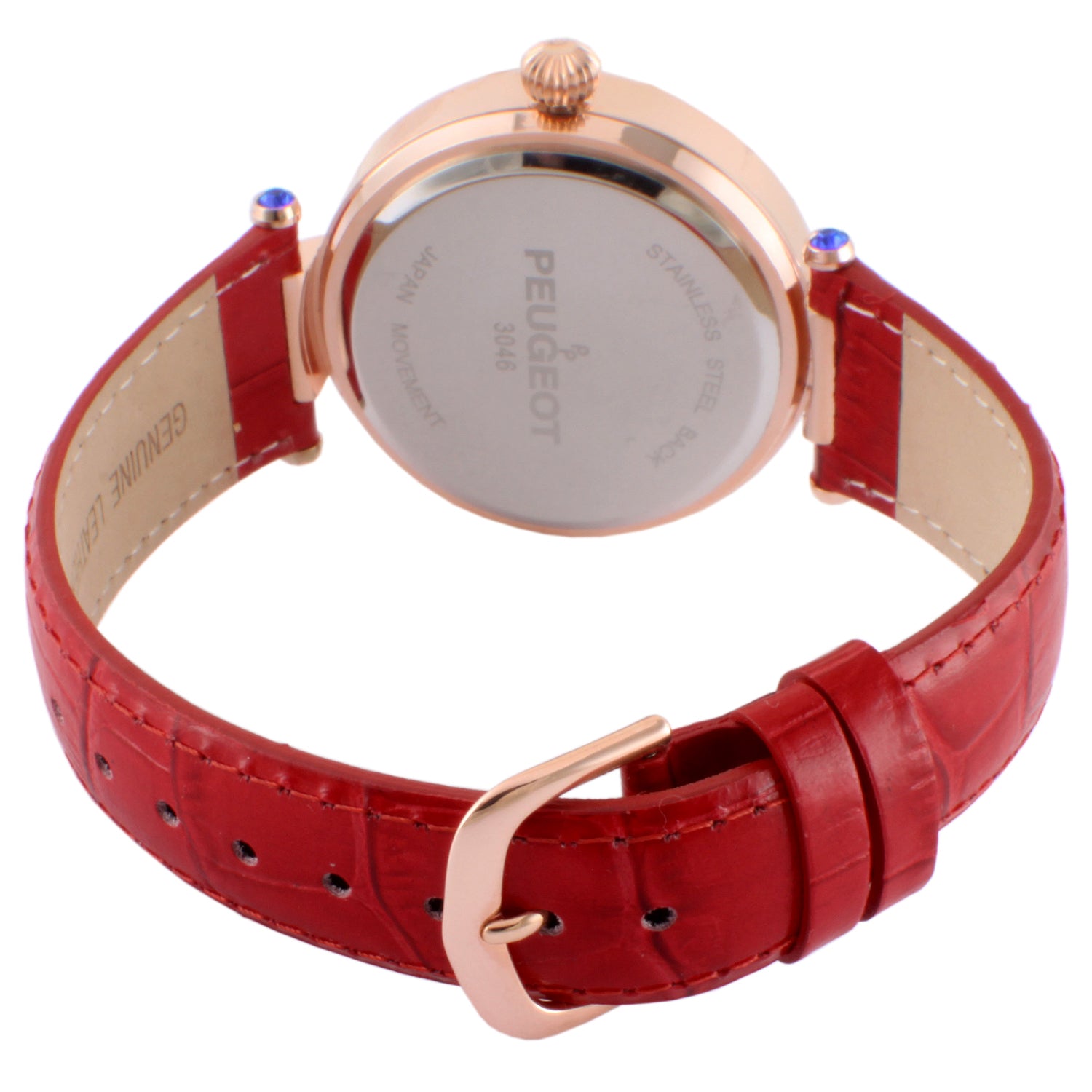 Women's 38mm Red Watch Crystal Bezel Leather Strap