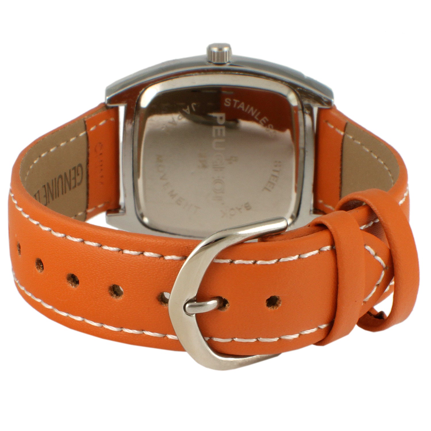 Women's 32mm Orange Crystal Bezel Leather Strap Watch