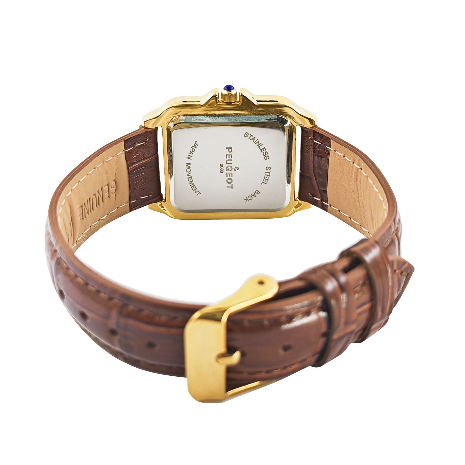 Women's 14K Gold-Plated 32mm Tank Shape Brown Leather Strap Watch