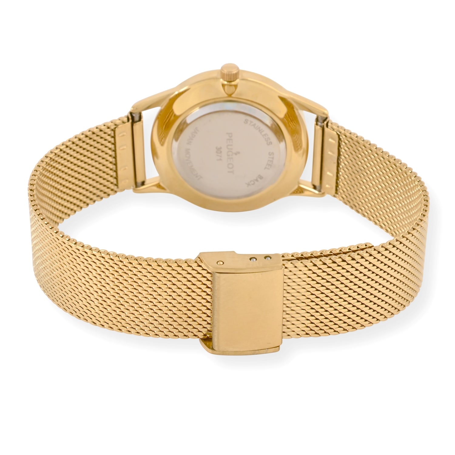 Women's 30mm Wafer Slim Gold Plated Case Watch with Mesh Band