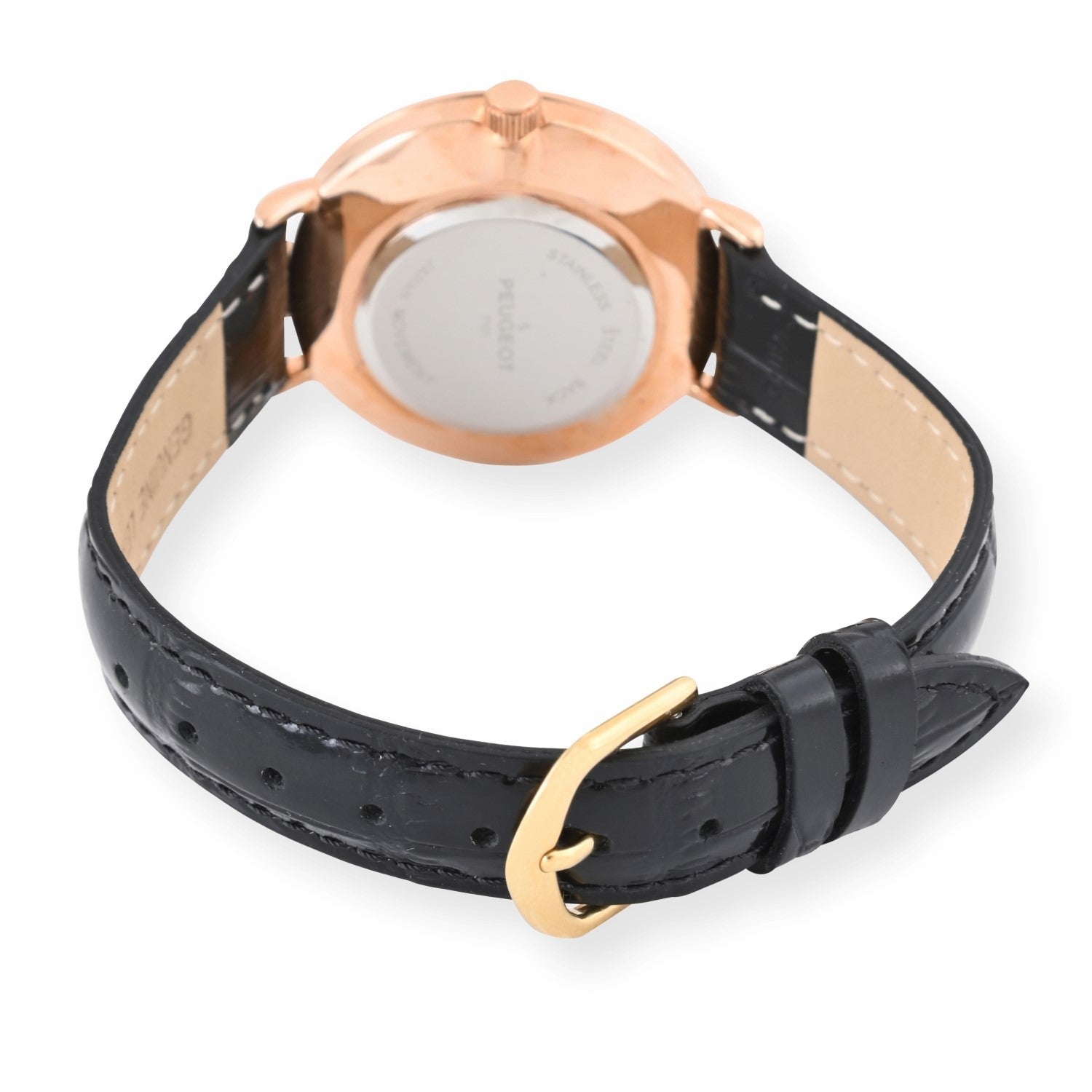 Women's 30mm Rose Gold Case Watch with Black Genuine Leather Band