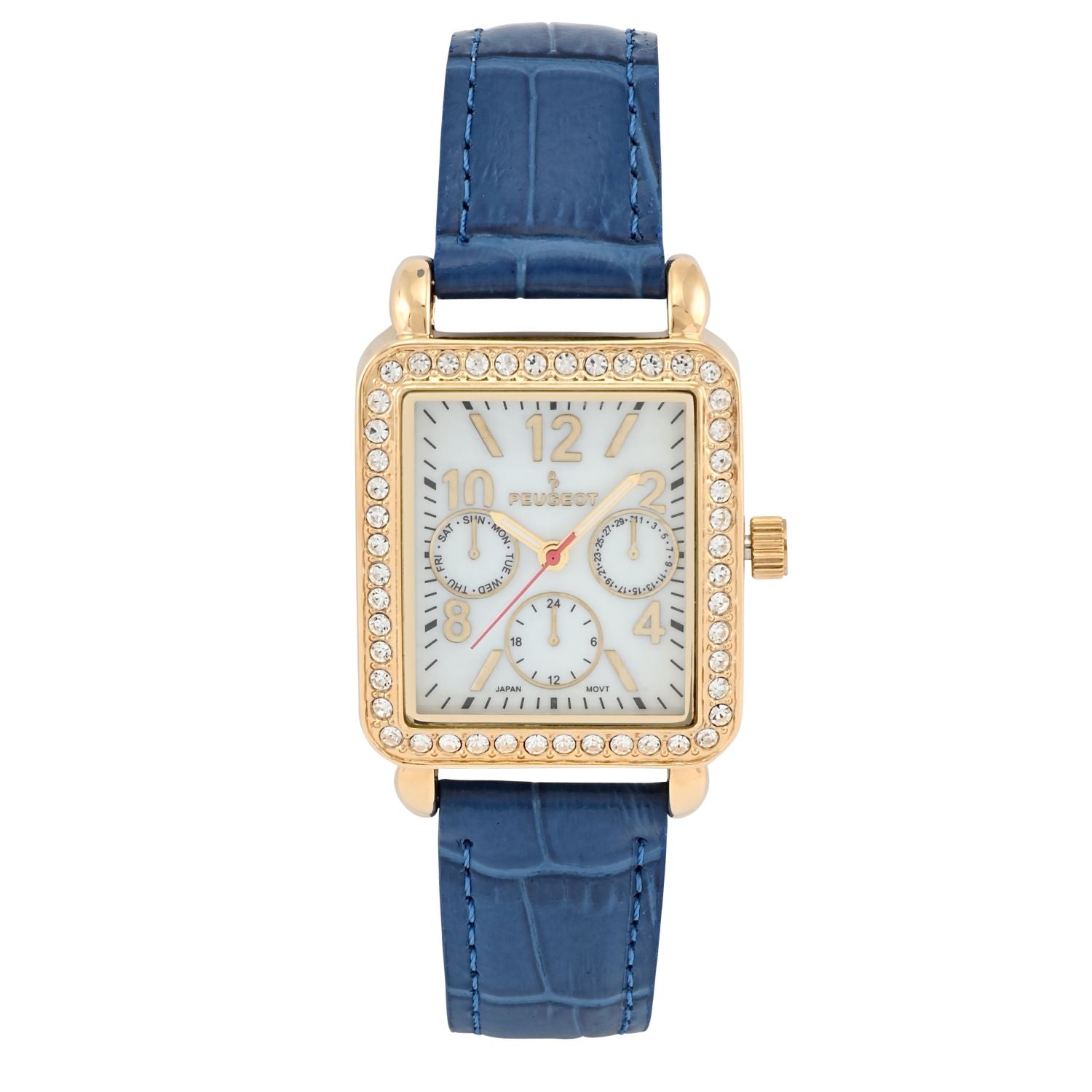 Women's 35x30mm 14K Gold Plated Square Dress Watch - Crystal Bezel