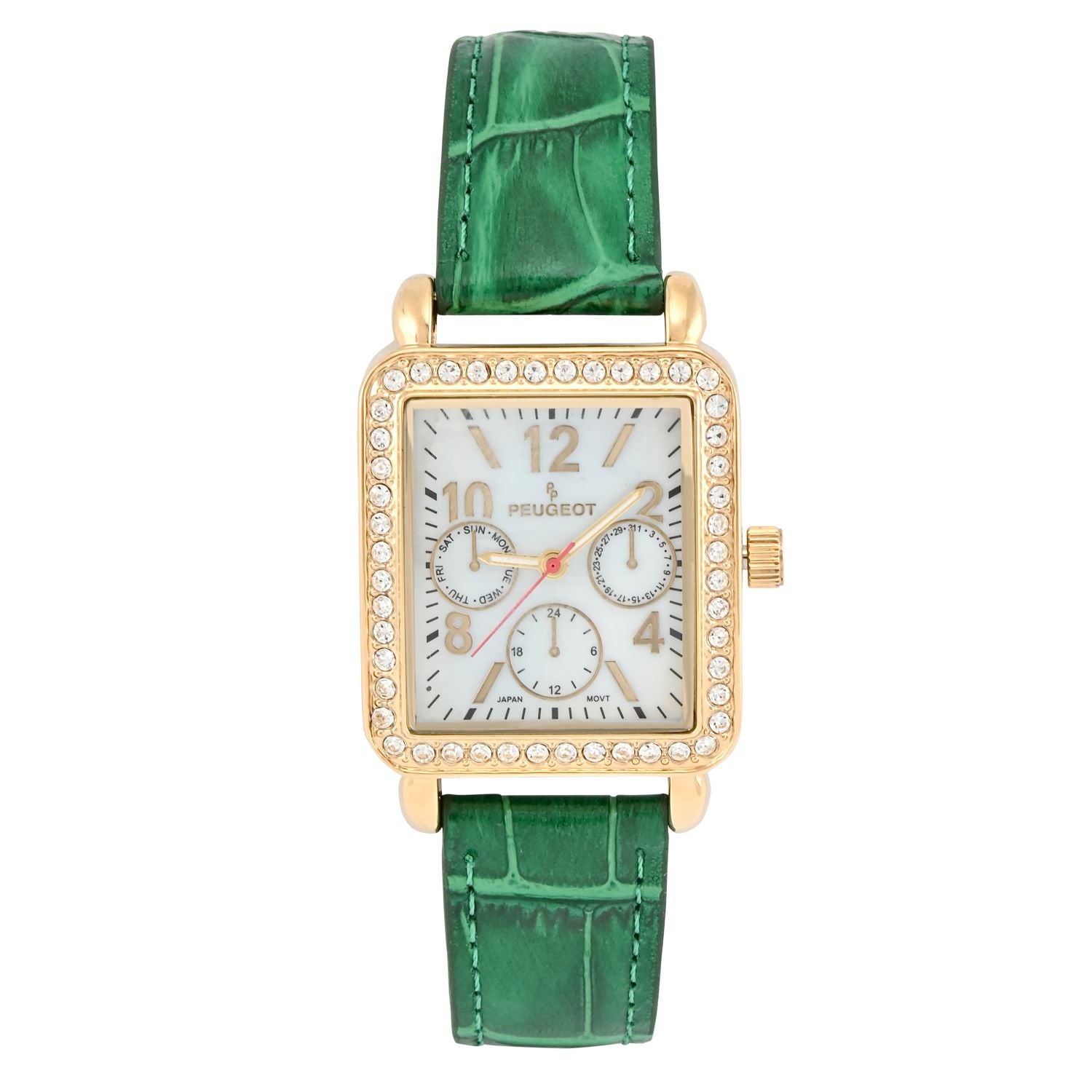 Women's 35x30mm 14K Gold Plated Square Dress Watch - Crystal Bezel