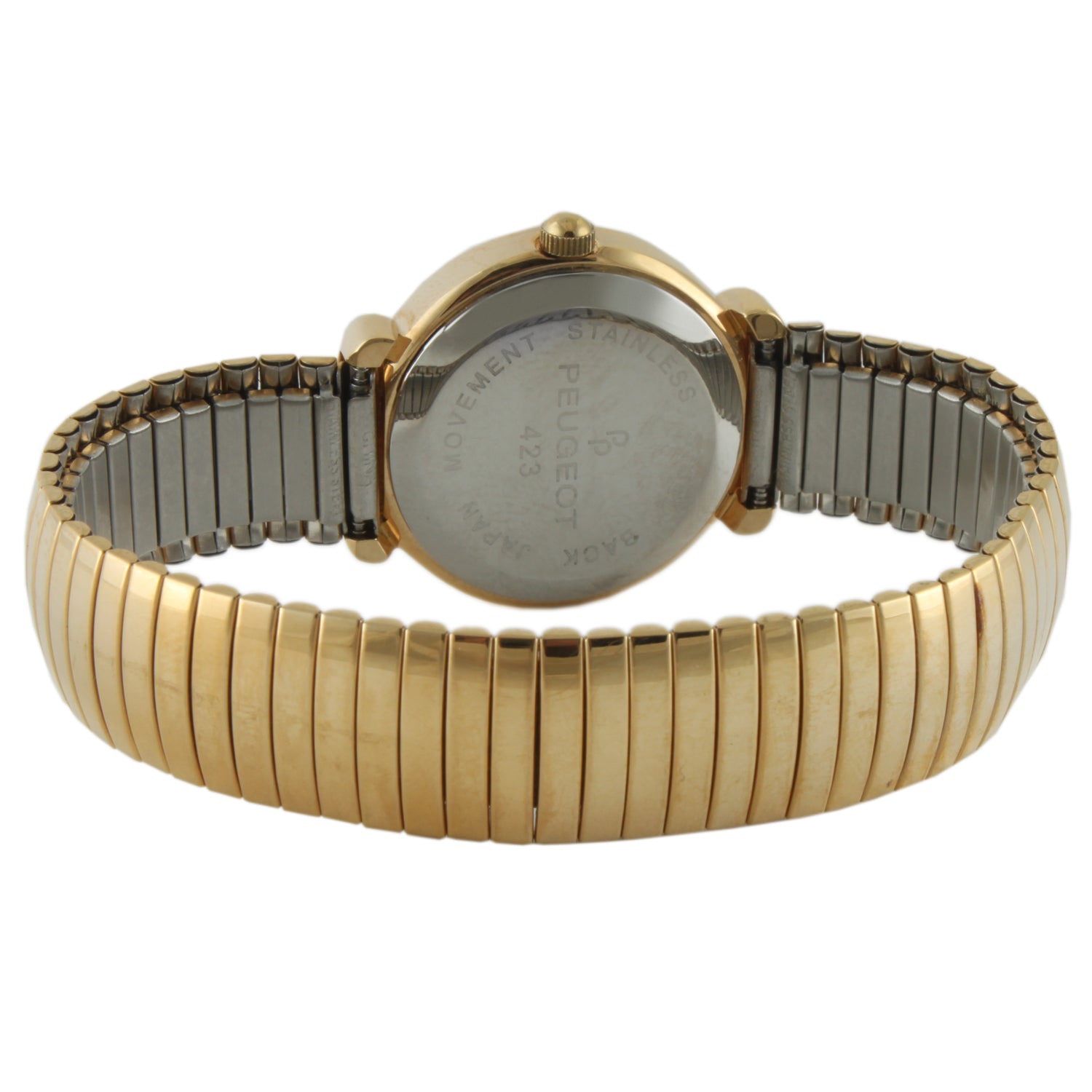 Womens Round 25mm 14K Gold-Plated Expansion Bracelet Watch