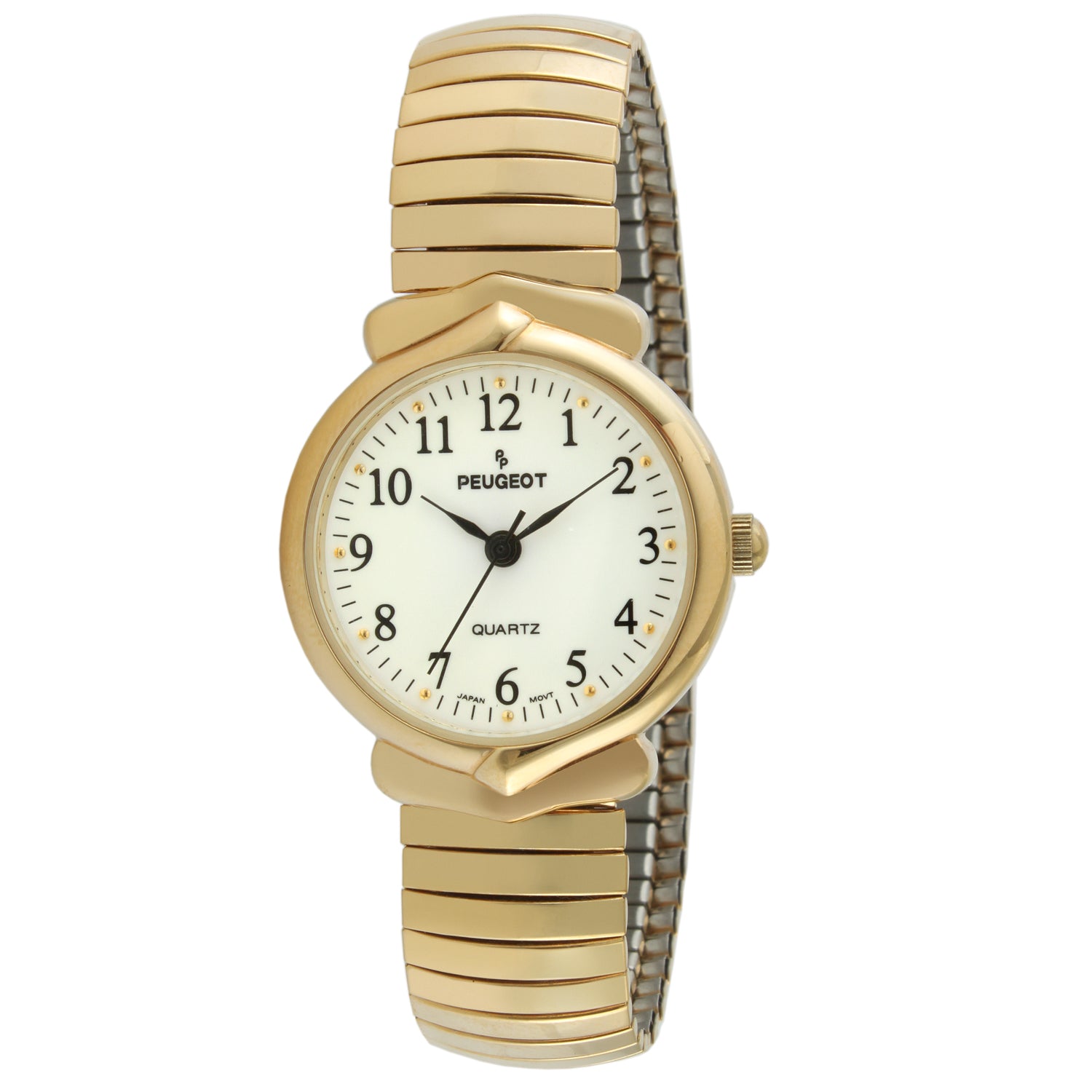 Womens Round 25mm 14K Gold-Plated Expansion Bracelet Watch