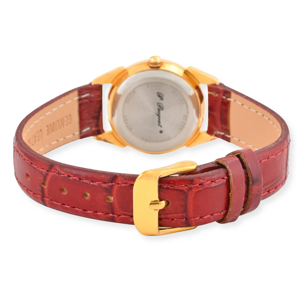 Peugeot Womens Round 25mm Sun-Moon Phase Watch with Red Leather Band ...