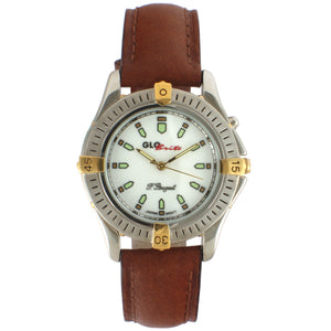 Womens Round 35mm Glow In The Dark Watch with Brown Leather Band