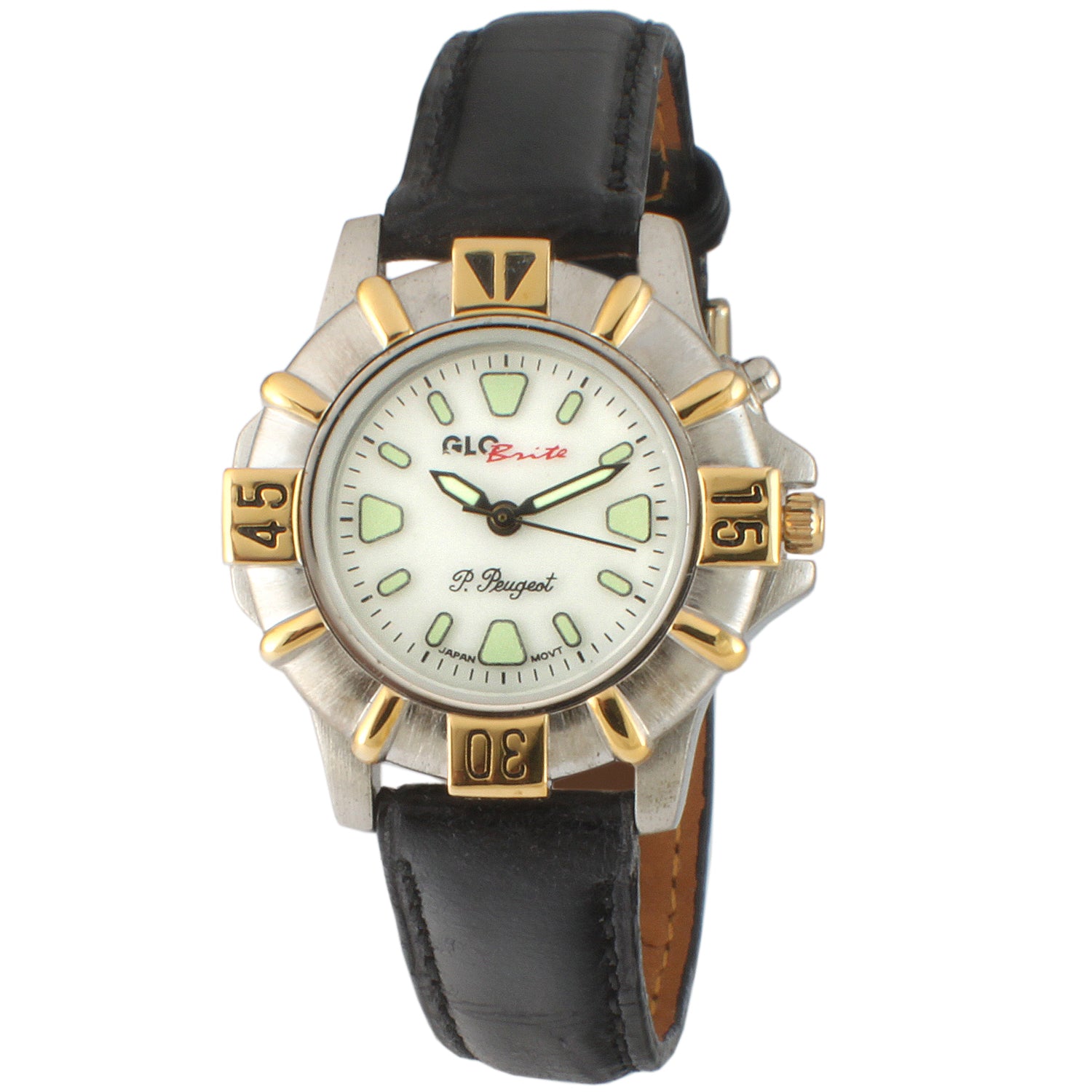 Womens Round 30mm Glow In The Dark Watch with Black Leather Band