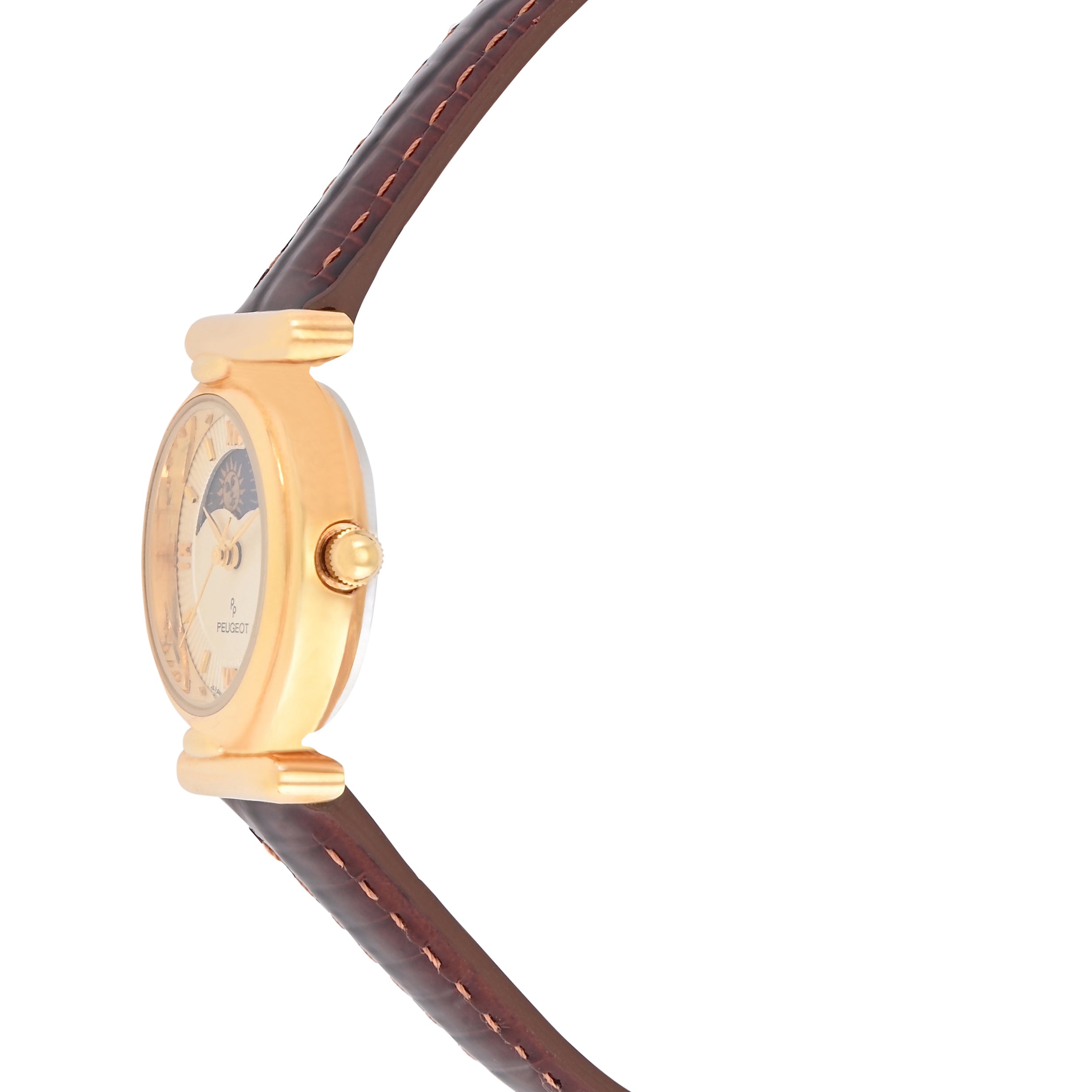 Women's Petite Round 23mm Sun-Moon Phase Gold Watch - Leather Strap