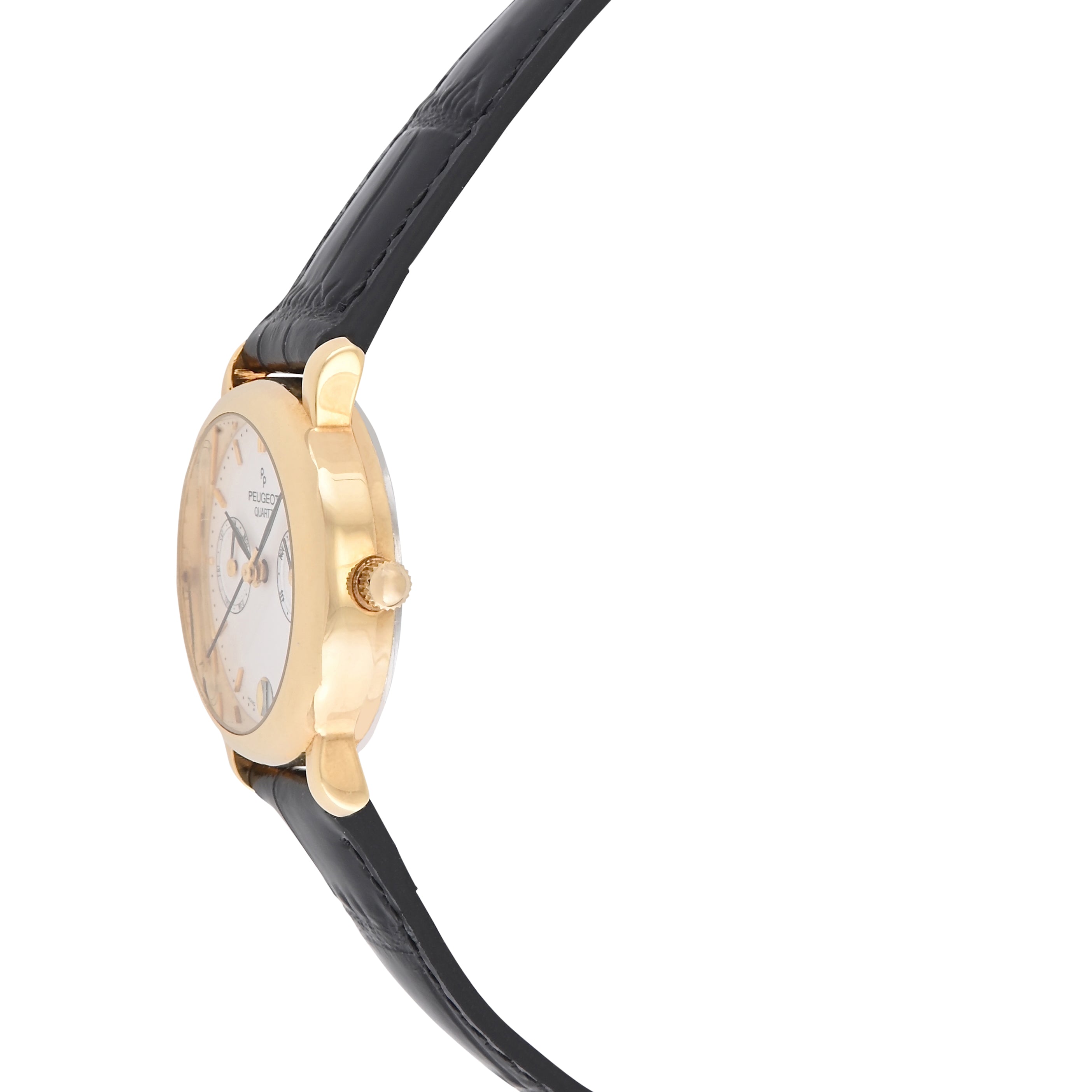 Women's Round 28mm White Dial Multi-Function Gold Watch with Leather Strap