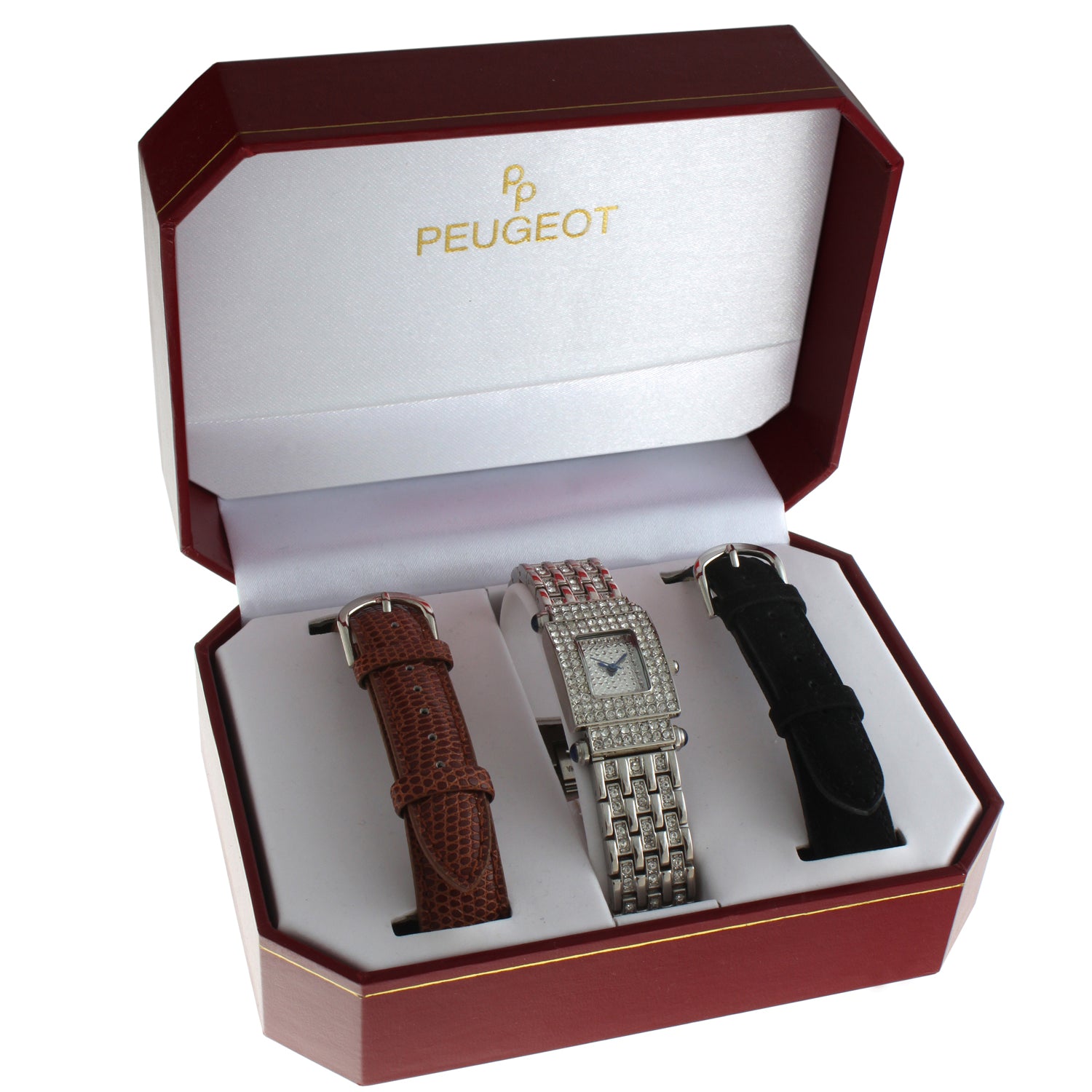 Pave Strap Gift Watches Women\'s Set Peugeot Interchangeable Crystal Dial -