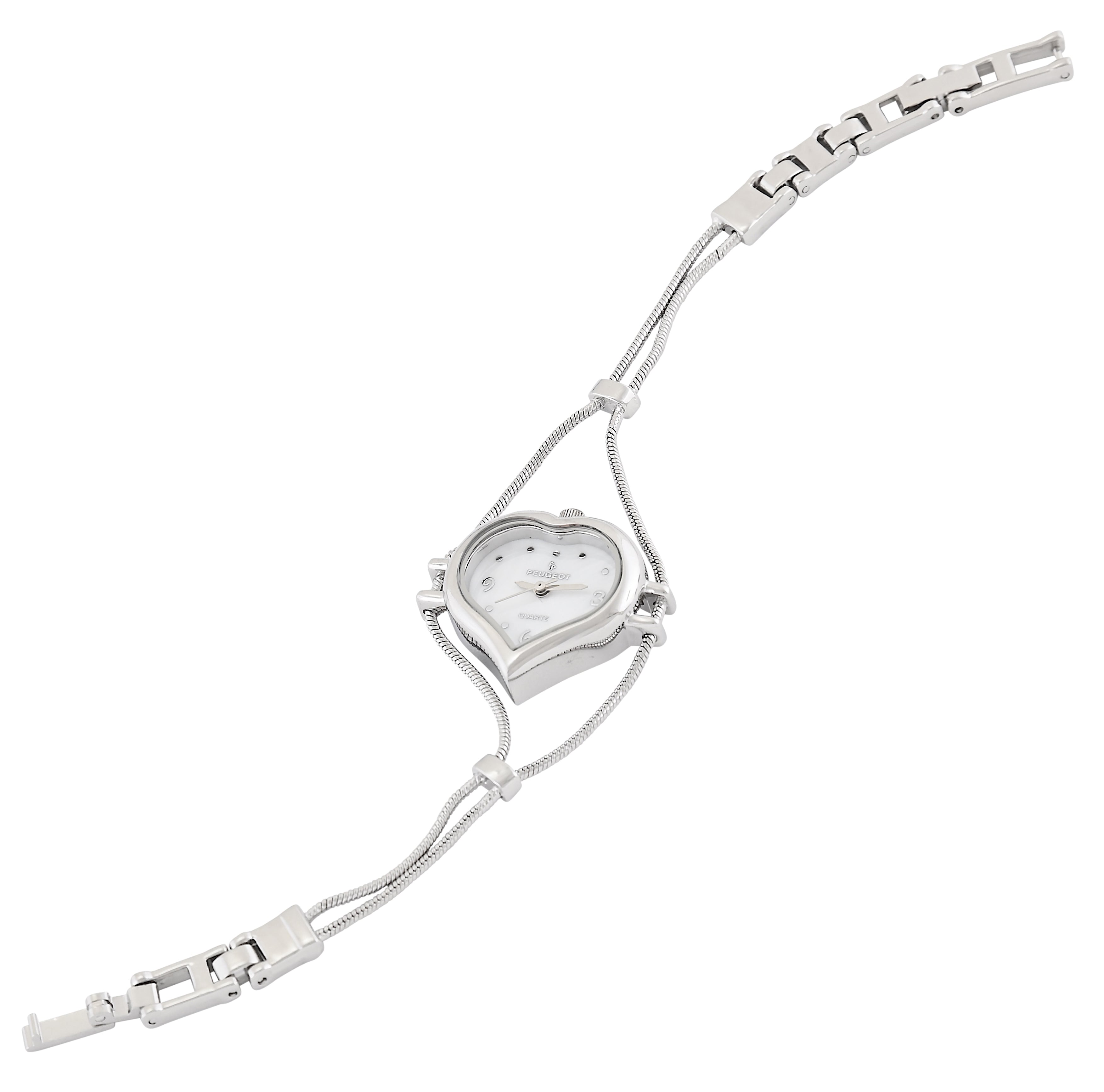 Womens Silver Heart Shape Wire Watch with White dial