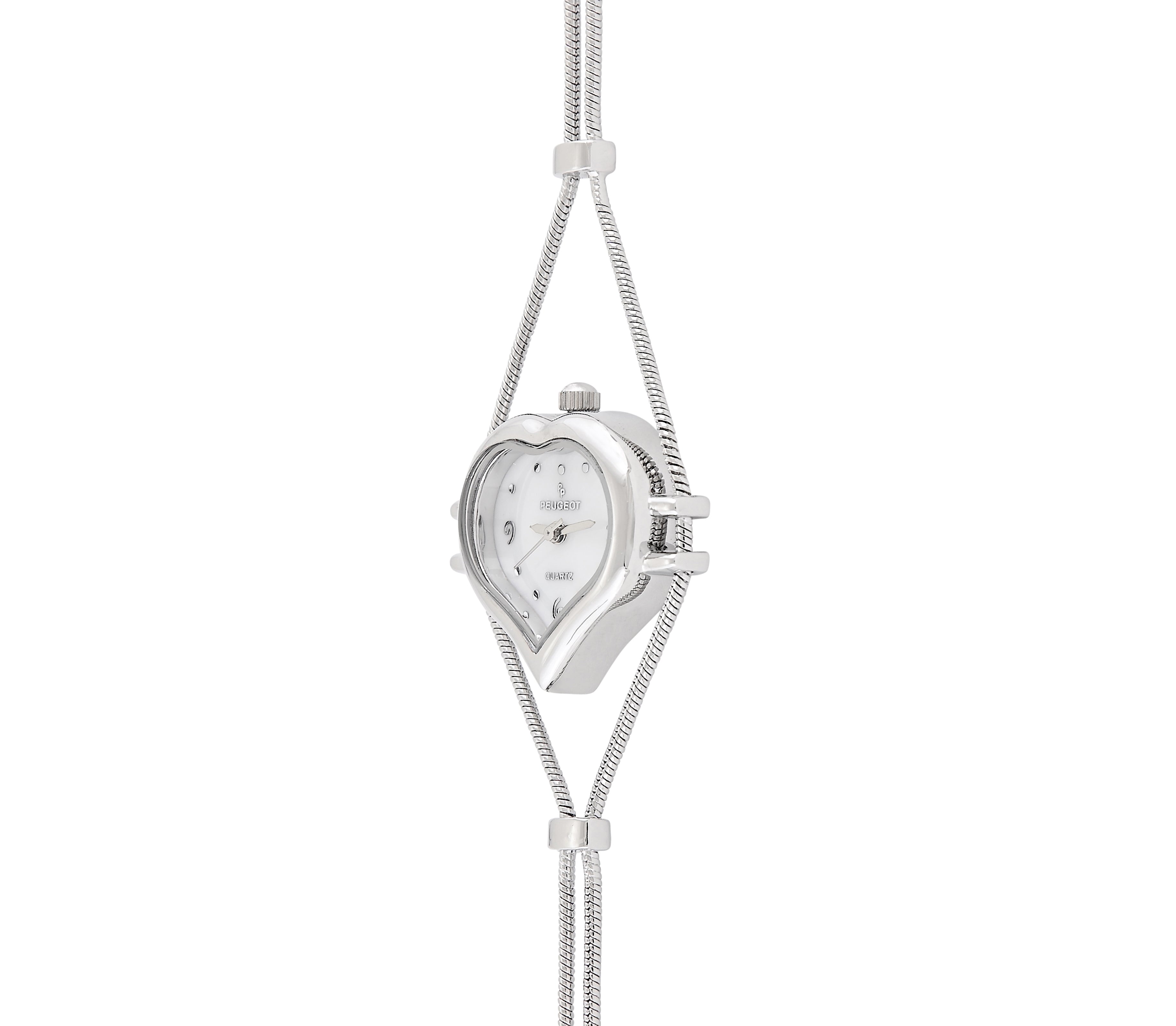 Womens Silver Heart Shape Wire Watch with White dial