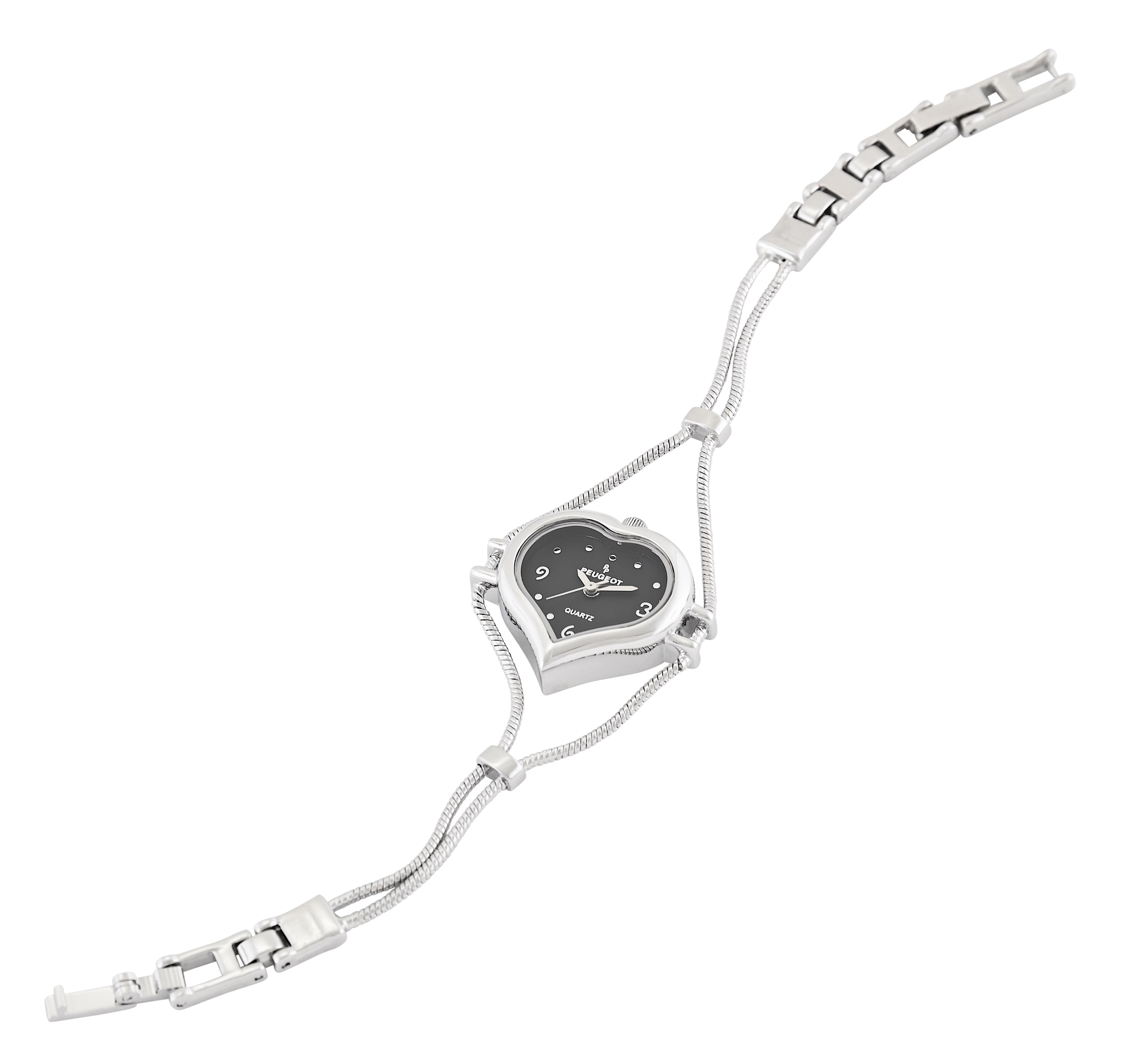 Womens Silver Heart Shape Wire Watch with Black dial