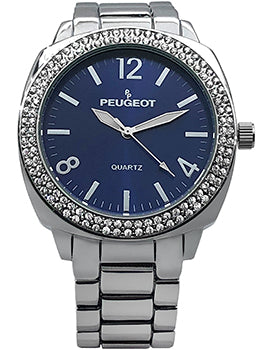 Women's 40mm Silver Boyfriend Bracelet Watch with Blue Dial & Crystal Bezel