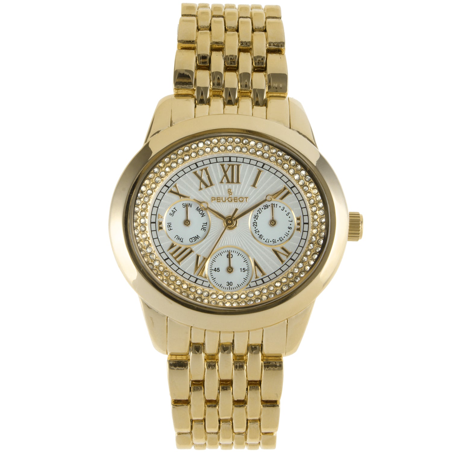 Women's Gold 40mm Multi-Function Watch with Crystal Bezel