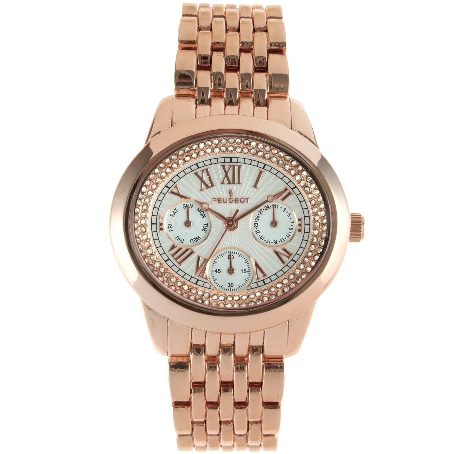 Women's Rose Gold 40mm Multi-Function Watch with Crystal Bezel