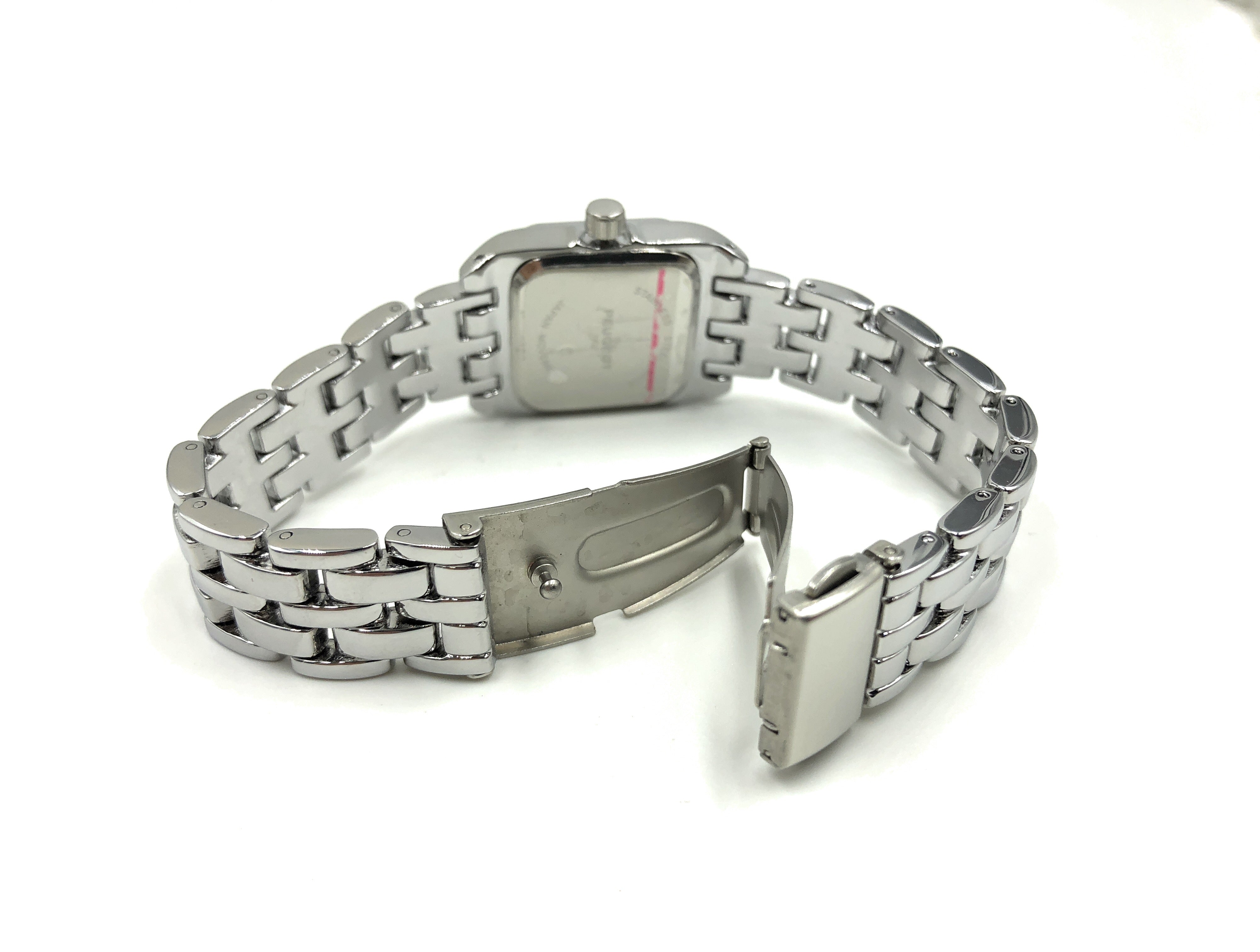 Women's  24mm Silver Tank Panther Link Bracelet Watch