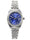 Women's Silver-Tone 26mm Fluted Bezel Steel Bracelet Watch with Blue Dial