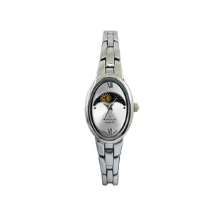 Women's Silver 30x25mm Sun Moon Dial Link Bracelet Watch