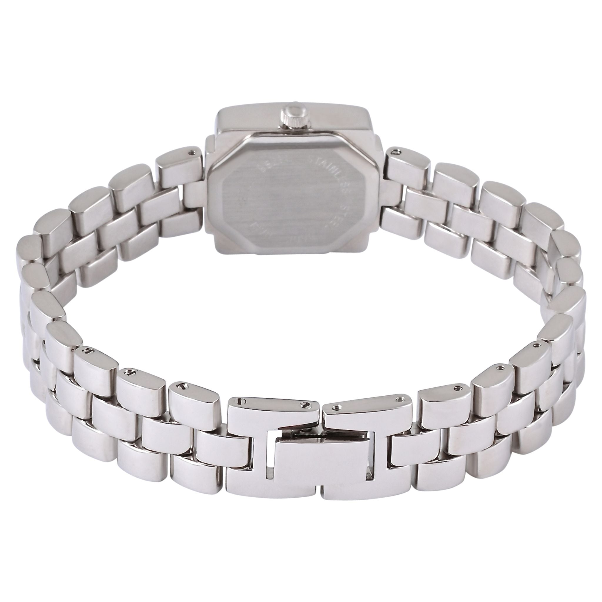 Womens 20mm Silver-Tone Square Case Watch-Midnight Black Dial