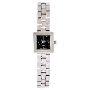 Womens 20mm Silver-Tone Square Case Watch-Midnight Black Dial