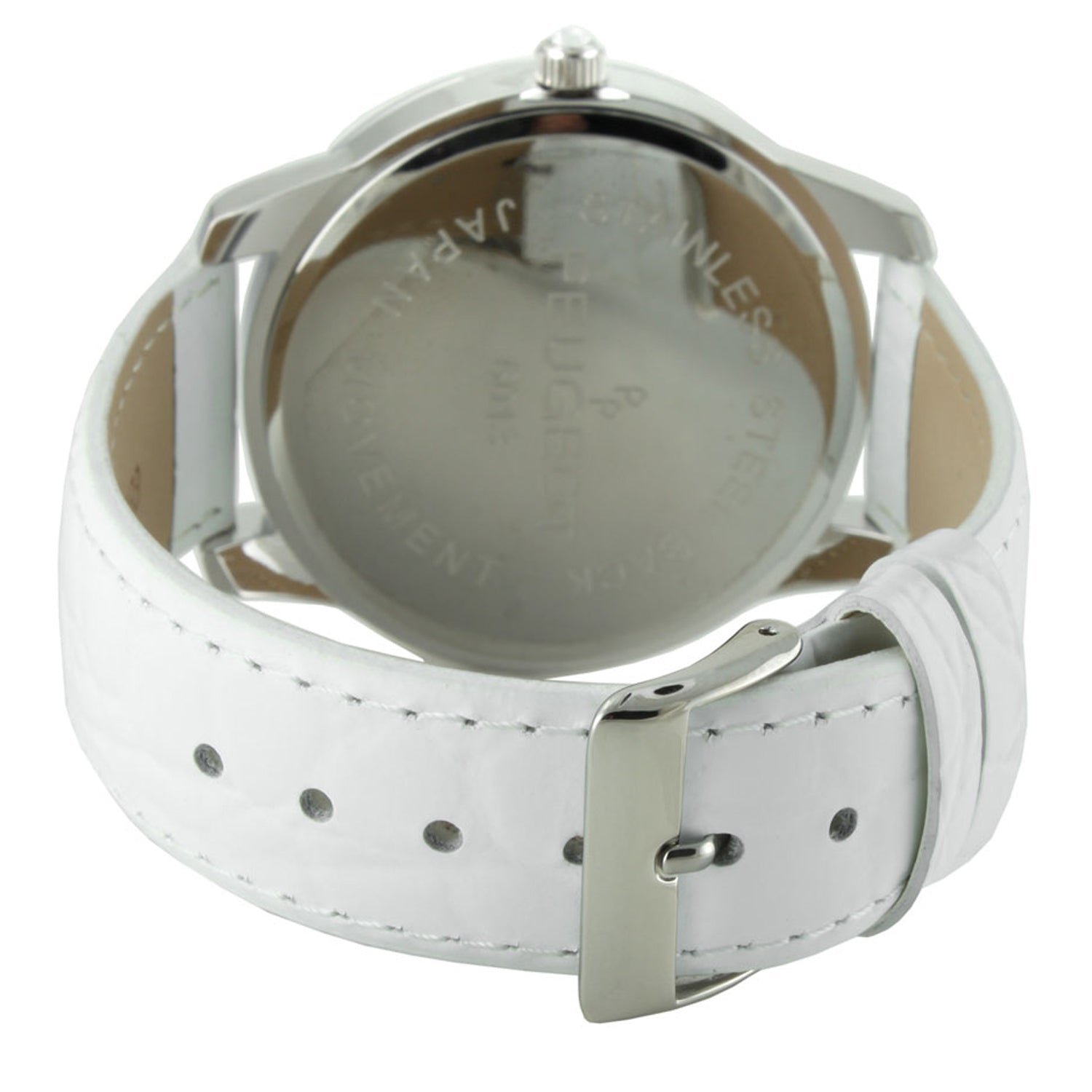 Women's Silver Crystal Couture Watch with White Leather Band