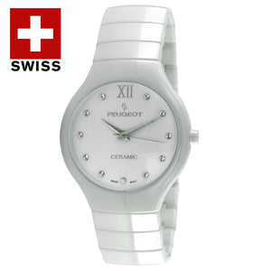 Women's Swiss Round 40mm Ceramic Bracelet Watch with Crystal Numerals