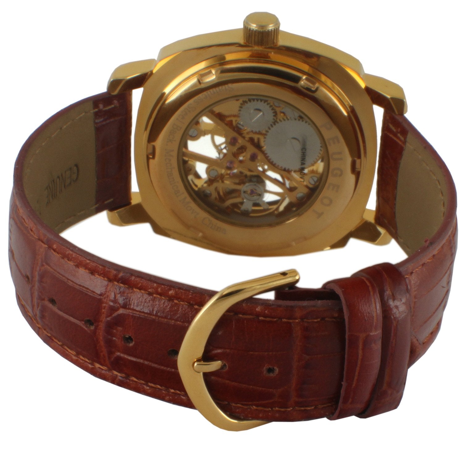 Women's Mechanical Skeleton Watch with Crystal Bezel & Brown Leather Band