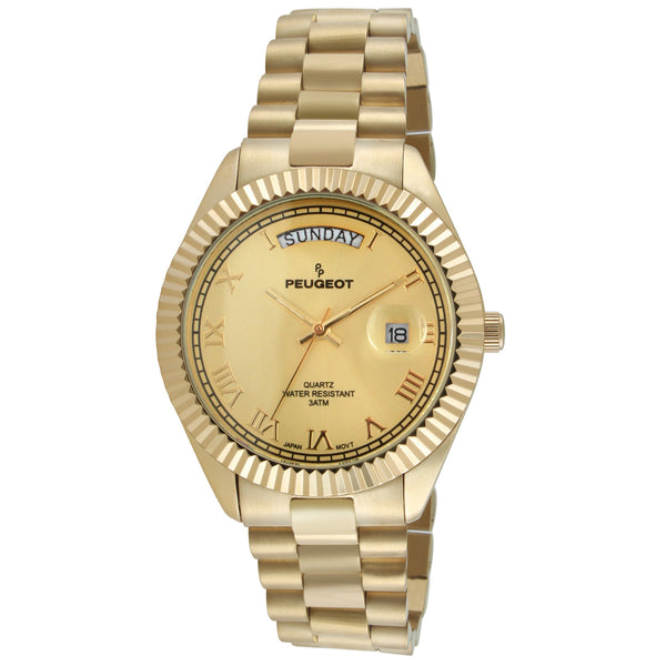 Men's 40mm Gold Face Fluted Bezel Bracelet Watch-on Sale - Peugeot Watches