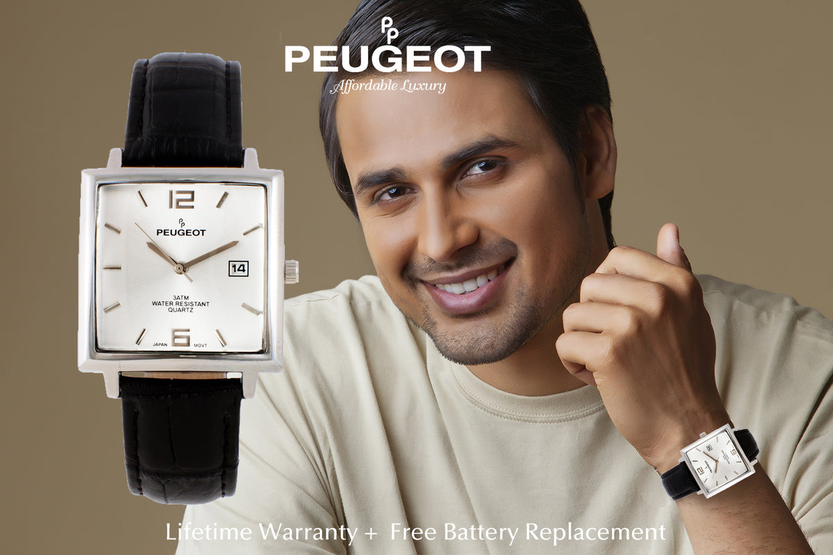 Peugeot Men's Watch Square Silver DIal with Leather Band - Peugeot Watches