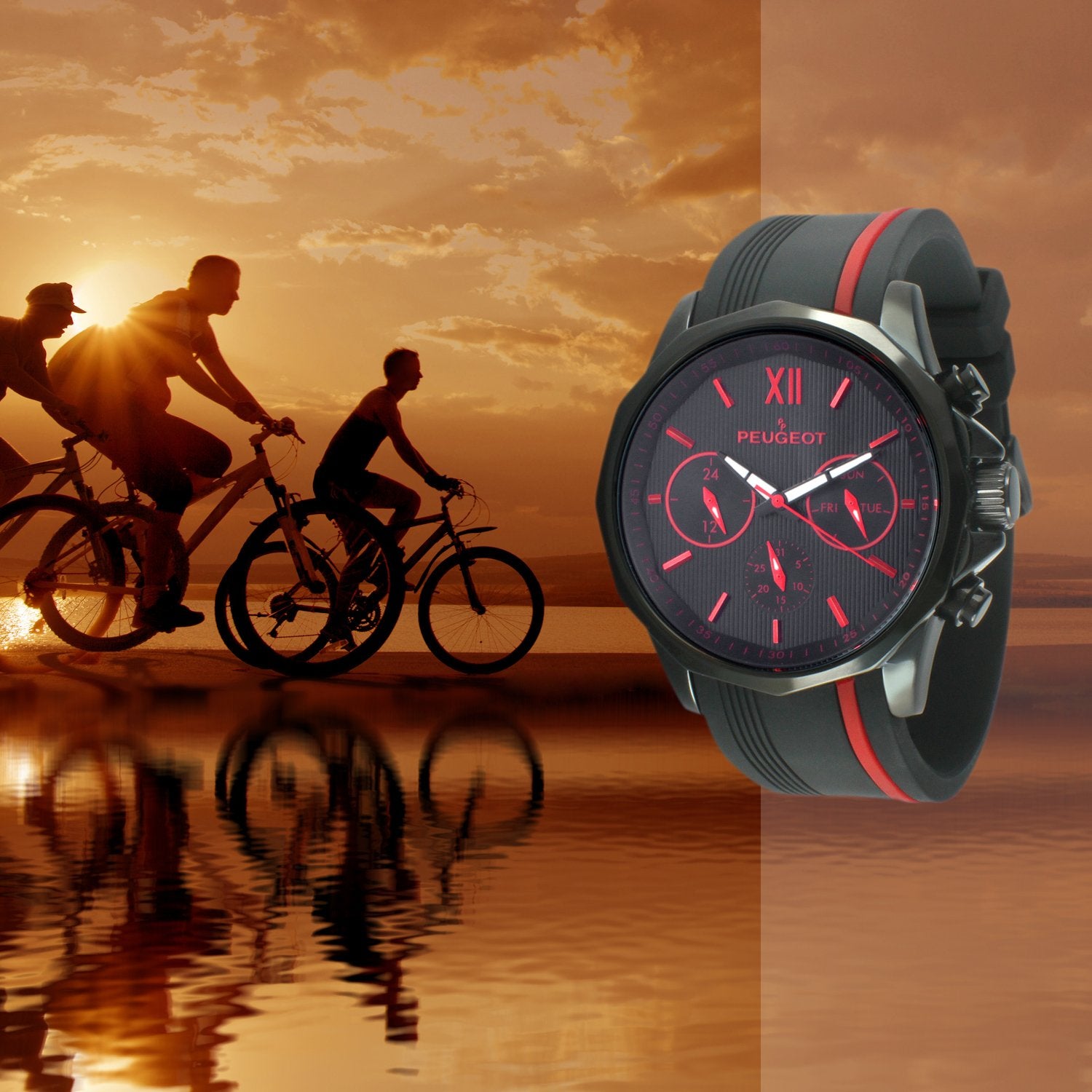 Men's 46mm Red Multi-Function Sport Rubber Watch