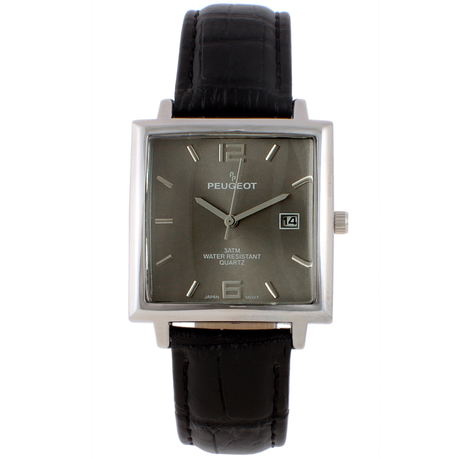 Men's Modern 35x35mm Square Watch with Metal Case and Leather Band