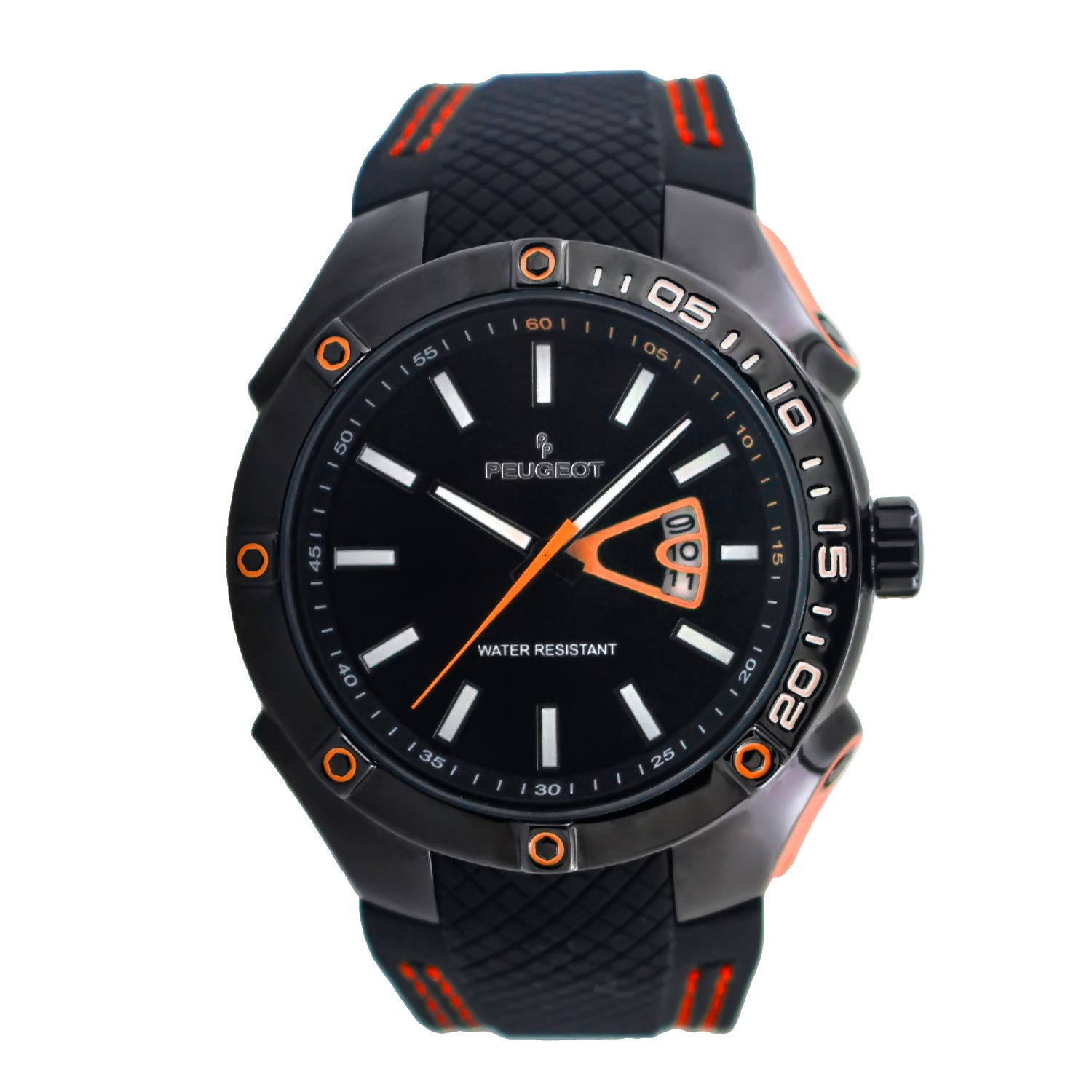 Men's 44mm Orange Sport Calendar Stitched Rubber Band Watch