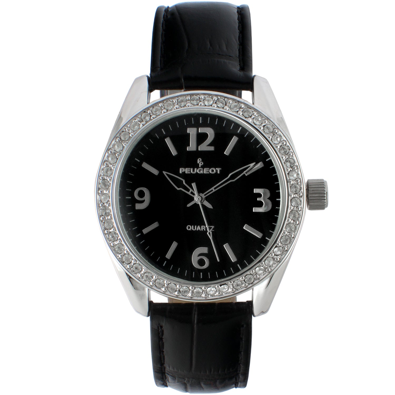 Woman Watches- 40mm Bold Crystal Bezel Leather Strap by Peugeot