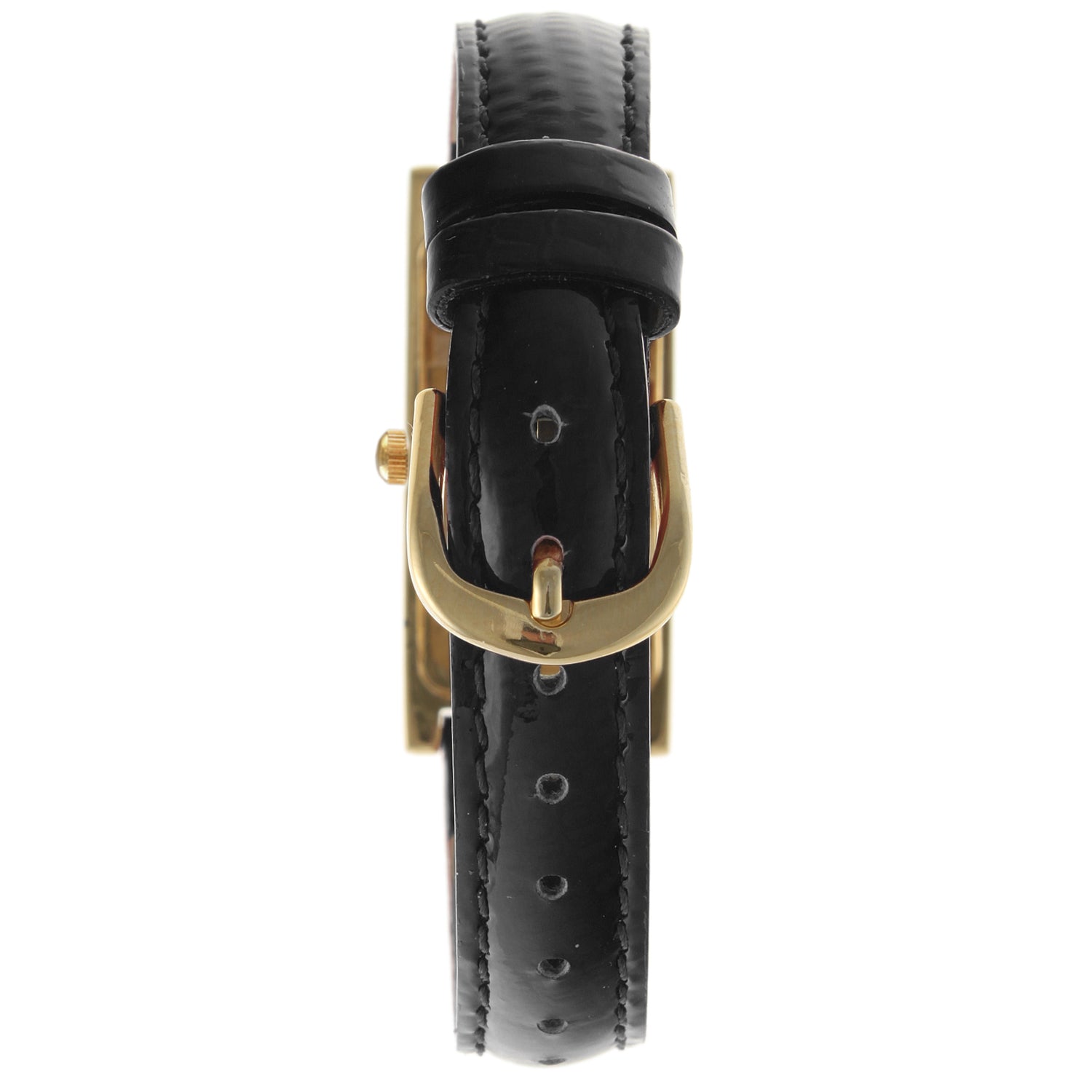 Women 36x18mm Watch Glossy Black Leather Strap