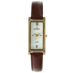 Peugeot Women s Watch Rectangular Dress with Brown Leather Strap